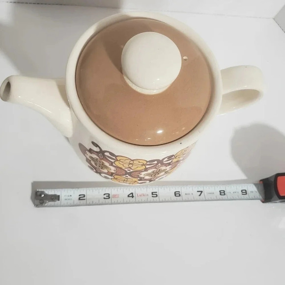 VTG Sadler 1970s Teapot Off  White/Brown/Yellow/Rust Color With Gyometric Design - Picture 8 of 9